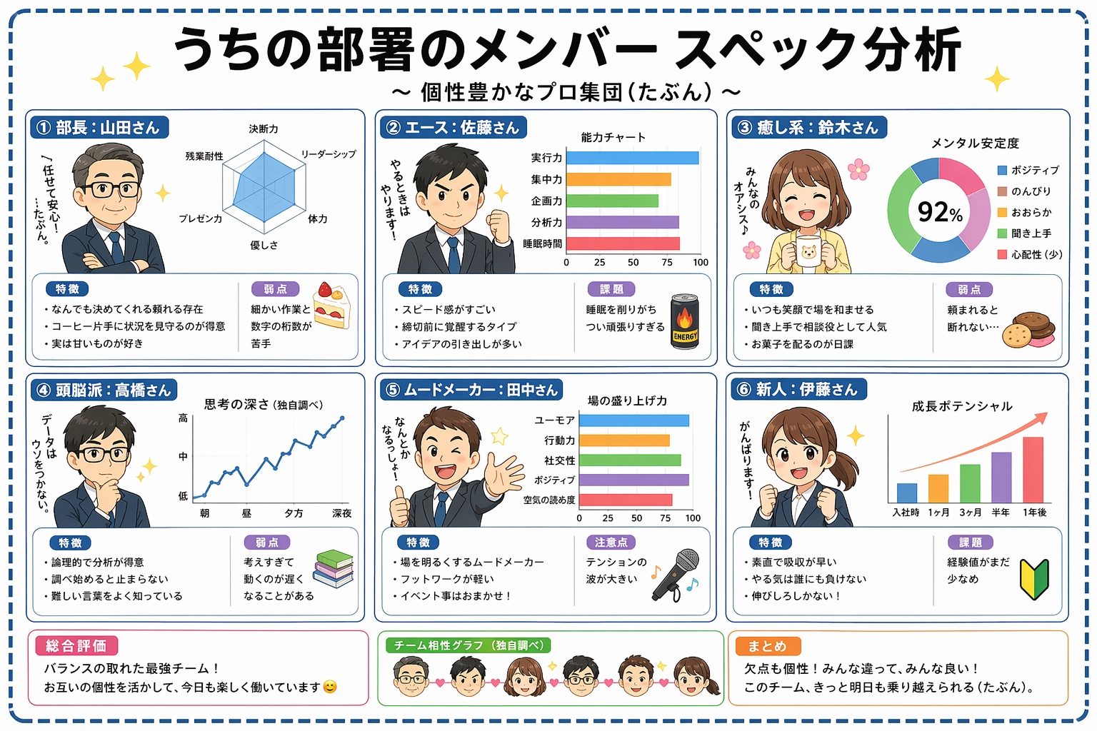 Japanese Team Member Analysis Infographic