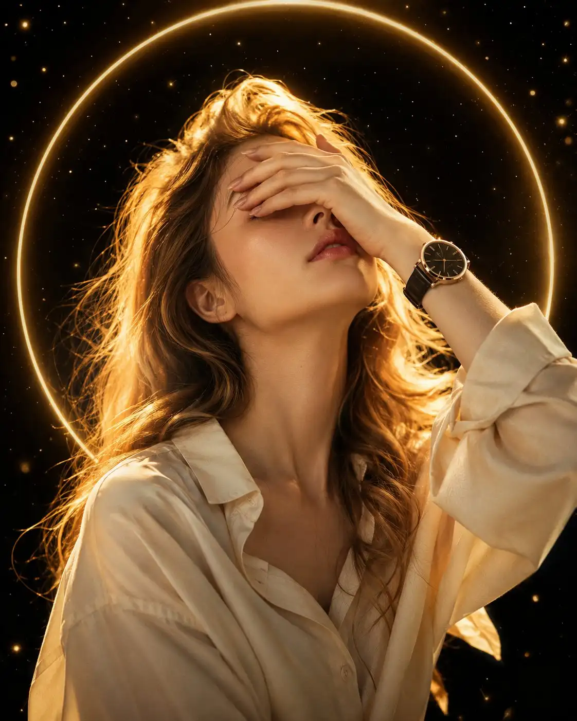 trend prompt: A dreamy cinematic portrait of a beautiful young