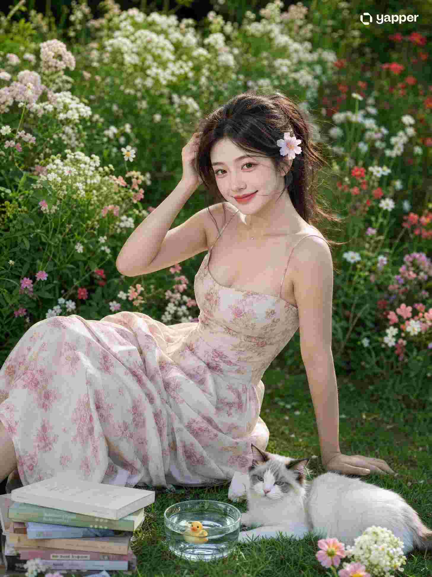 花田草地柔美坐姿