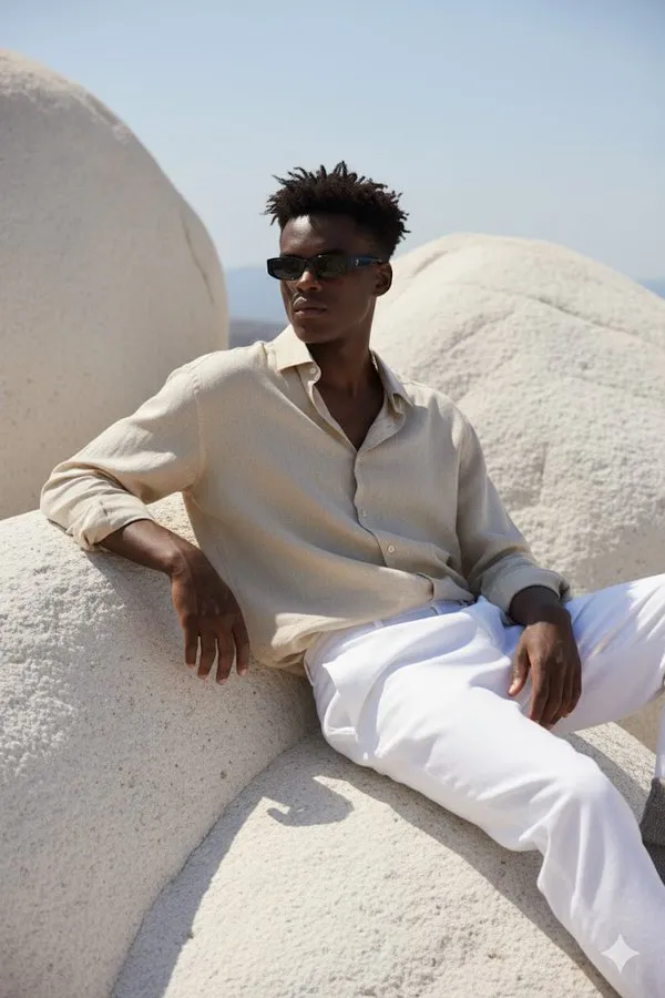 A hyper-realistic portrait of a young man sitting on large
