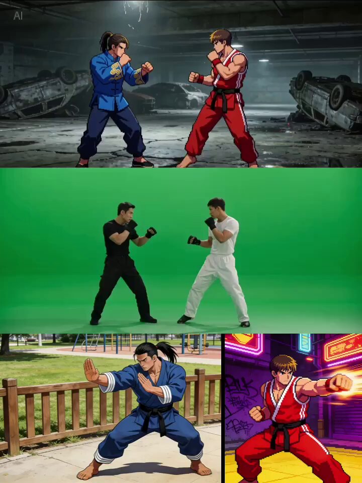 废弃停车场绿幕特效动作对决 reference image-1