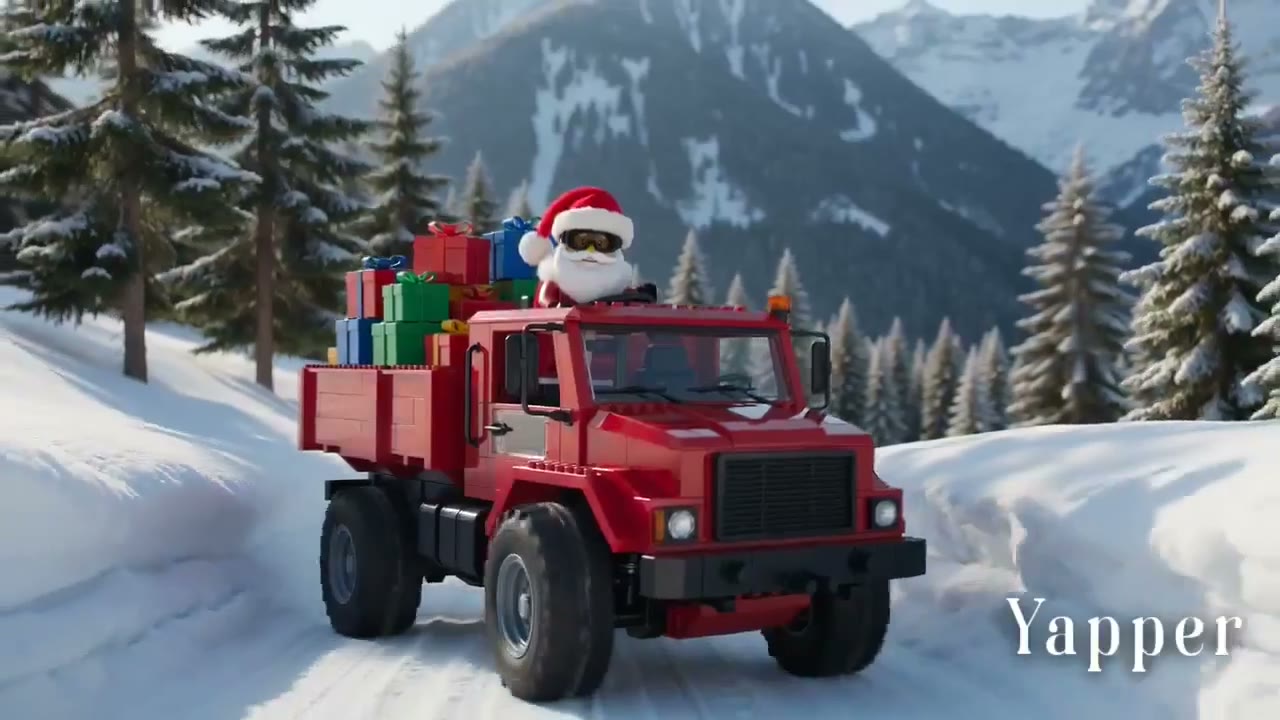 Lego Santa Driving Unimog in Swiss Alps Snow