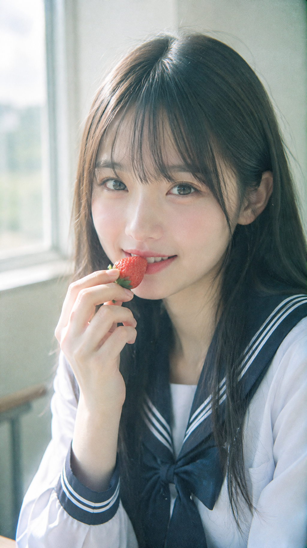 Pastel Film Girl with Strawberry